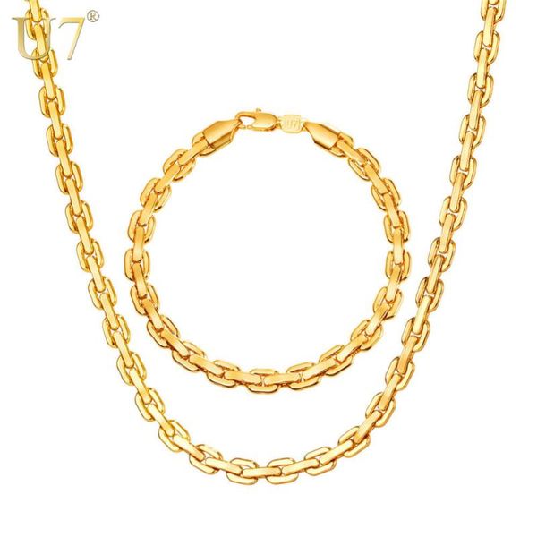 

earrings & necklace u7 cable link chain bracelet jewelry set for men hip hop silver/gold color choker bracelets wholesale s1016
