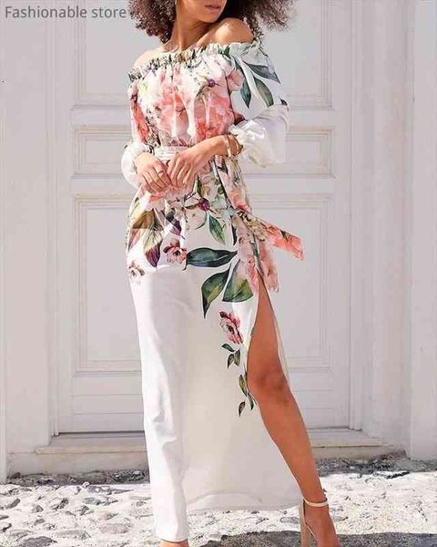 

off shoulder long sleeve high womens dress slit chiffon maxi, Black;gray