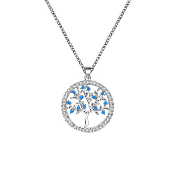 

pendant necklaces small round tree of life necklace for women blue clear cubic zirconia female choker wedding party jewelry gift, Silver