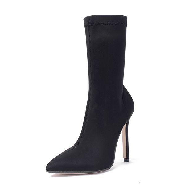 

new 2021 autumn luxury women beige sock exotic dancer high heels stiletto winter fashion stretch fabric boots plus size 57rg, Black