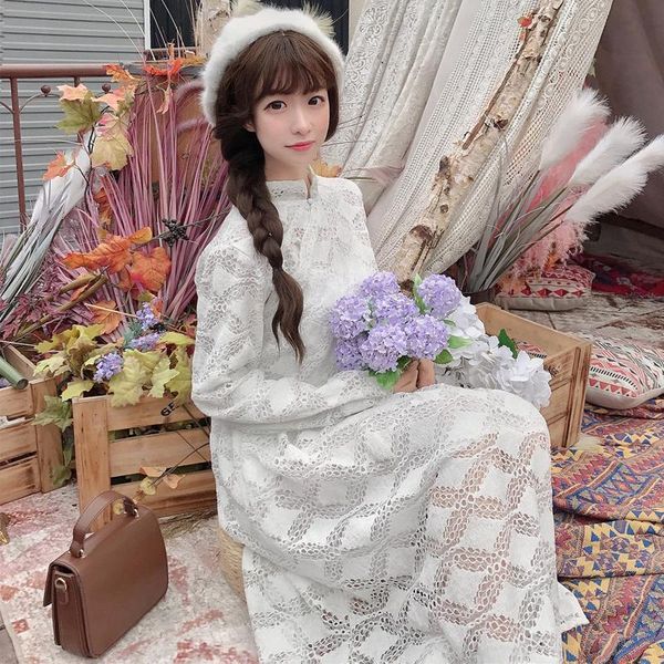 

casual dresses spring women's dress japanese sweet rose stand collar long sleeve high waist harajuku lolita, Black;gray