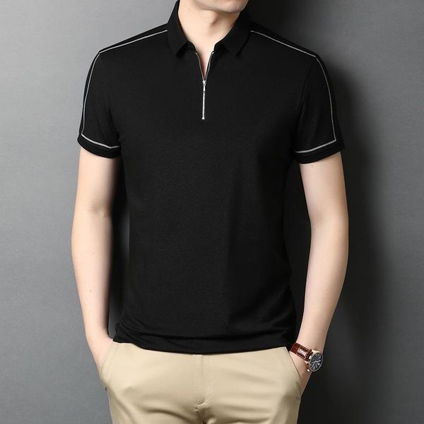 

men's t-shirts 2021 summer trend short-sleeved t-shirt casual lapel half-zip solid color half-sleeved clothing, White;black