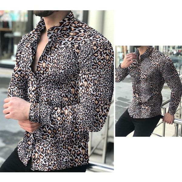 

men's casual shirts fashion leopard print long sleeve hawaiana autumn sell men vintage beach shirt mens oversized koszula, White;black