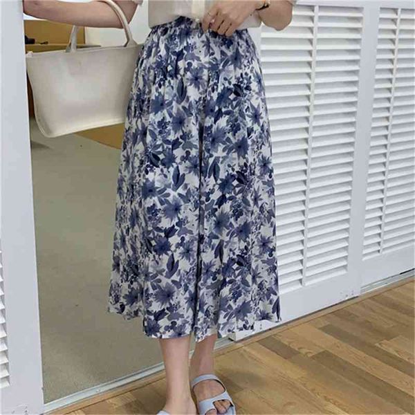 

skirts vintage chic florals mid-length retro all match stylish gentle elastic-waist printed new ink painting summer yvr4, Black