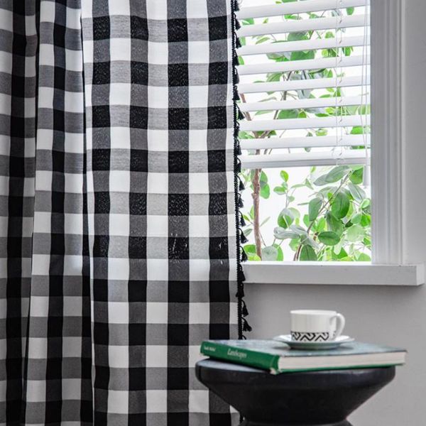 

curtain & drapes modern simple black and white red lattice tassel side cupboard semi blackout study bathroom partition