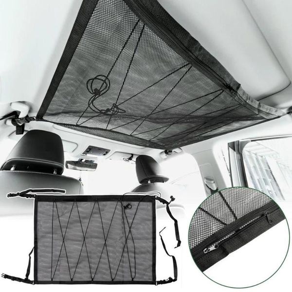 

car organizer roof zipper storage bag sundries adjustable mesh pocket for van y4w6