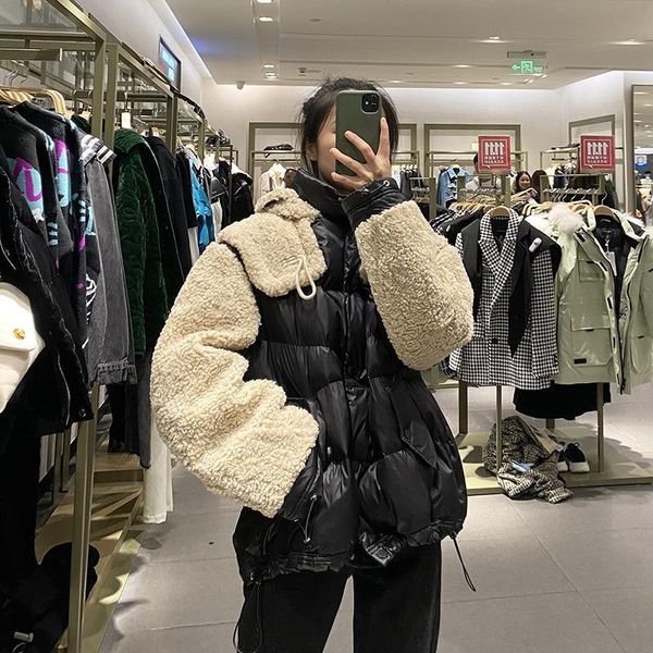 

women's down & parkas ur2021 winter youth quilted stitched plush hooded cotton jacket yv44s1je2000, Black