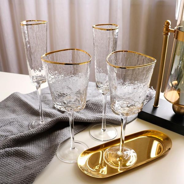 

creative hammer pattern gold edge crystal glass champagne glass european high foot wine red wine