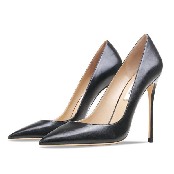 

dress shoes oil wax black women's heels 2021 pointed toe thin heel fashion office ladies stiletto pumps shoe 6/12cm