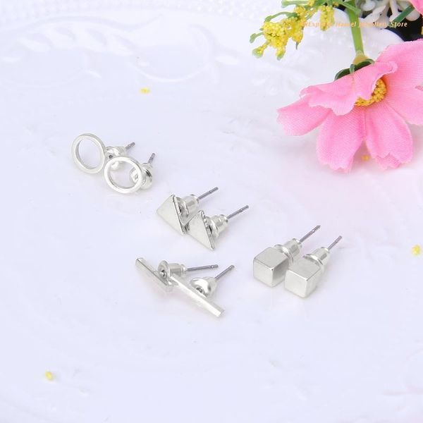 

stud 4 pairs simple earrings set geometric triangle bar square circle dropship, Golden;silver