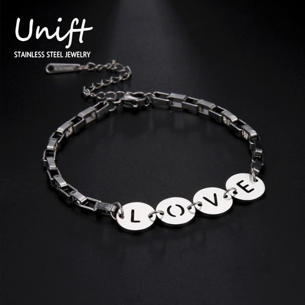 

link, chain unift romantic letter love bracelets for women round stainless steel jewelry fashion party accossories gift friend couples, Black