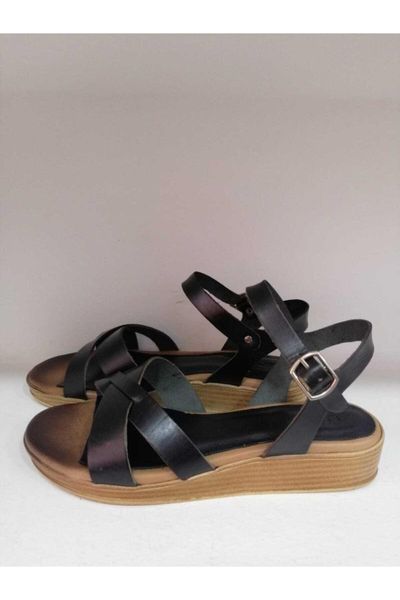 

sandals women's wedges heel leather, Black