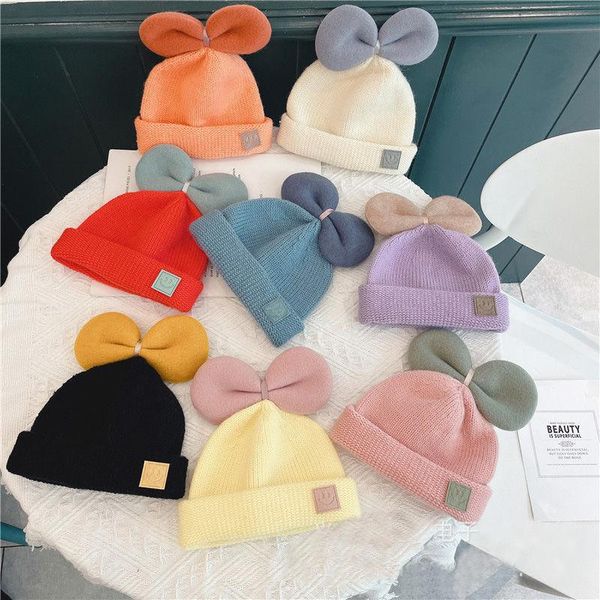 

caps & hats princess lovely bow ears baby winter for kids boys girls beanie knit hat autumn soft thickening warm children 8colors, Yellow