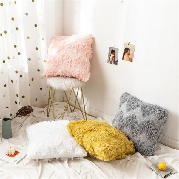 

solid long plush cushion cover warm soft square sofa car nap throw pillow case home decor household supplies cushion (no core)