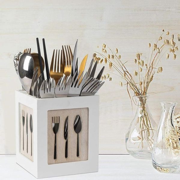

storage bottles & jars wooden box utensils holder cutlery kitchen flatware caddy spoons forks knifes chopsticks organizer