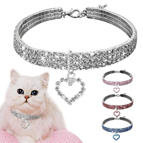 

cat costumes 3 rows crystal cute pet collar dog accessories pendant necklace puppy