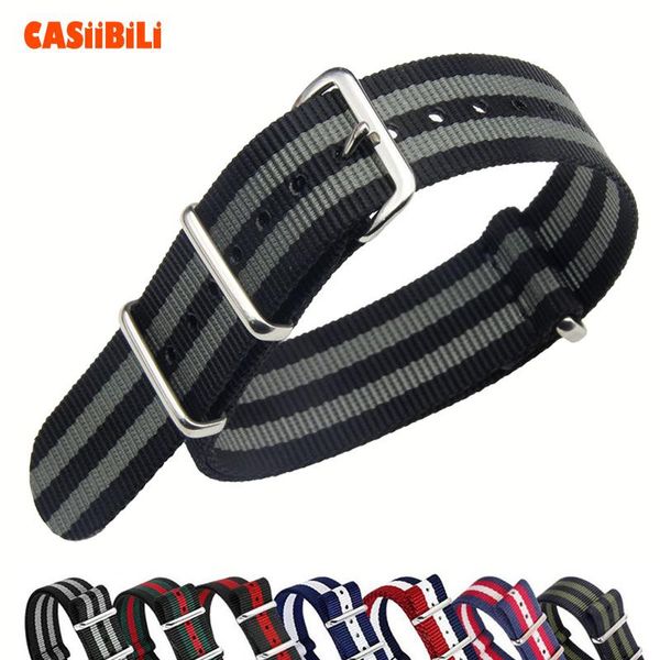 

watch bands d shape pin buckle nato strap nylon perlon stripe dual color 18 20 22 24mm width band military sport diver outdoor g10, Black;brown
