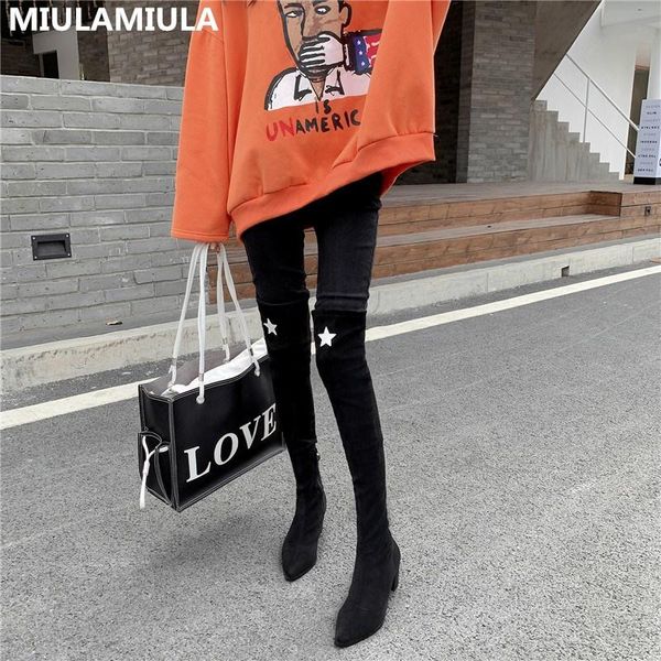

boots 2021 winter star black over the knee 55cm tube height high heels slim stretch brand designer socofy warm plush shoes