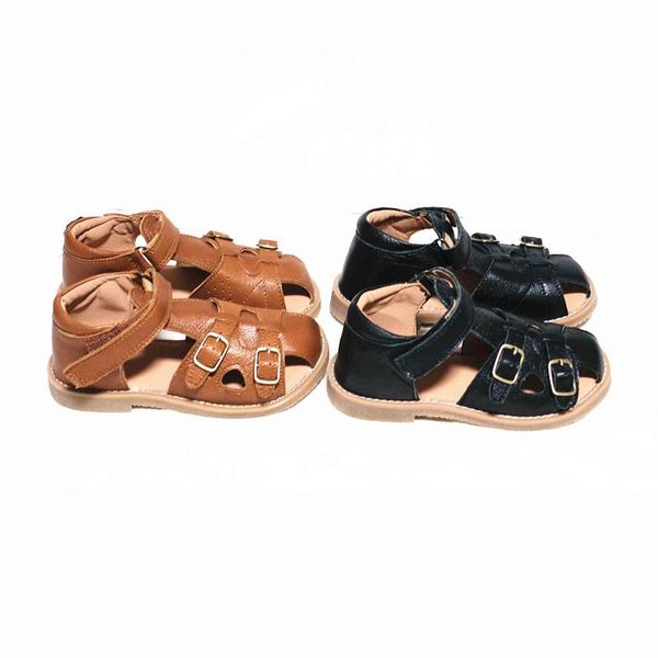 

sandals summer real leather boys sports closed toe breathable girl's beach shoes casual cozy children's 6t, Black;red