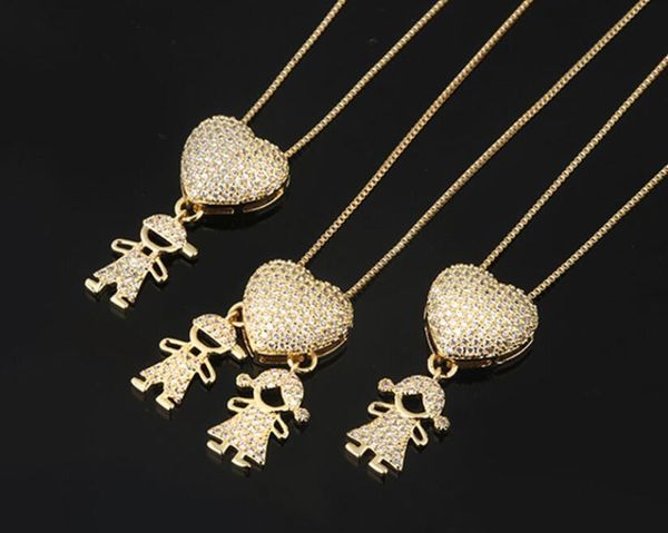 

pendant necklaces heart boy girl necklace gold color chain colorful zircon chocker kids bohemian women fashion jewelry christmas, Silver