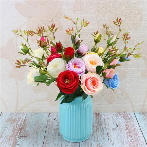 

decorative flowers & wreaths 6pcs/lot simulation tea rose fake silk home decoration bouquet wedding scene layout valentine's day gift