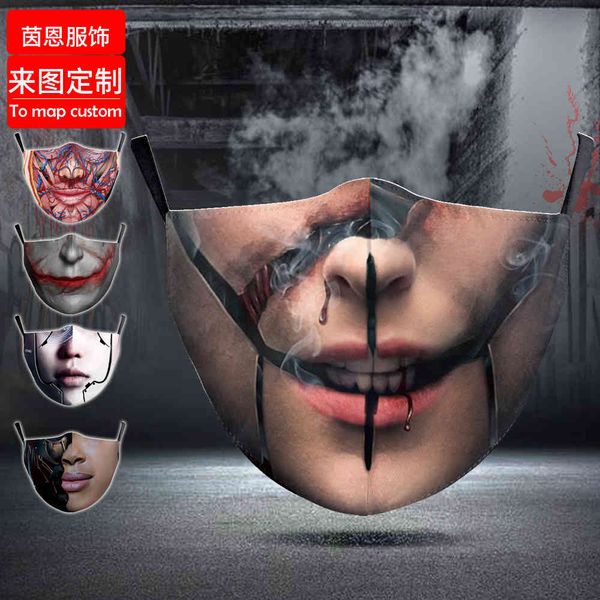

high-quality s horror face printed pm2.5 cotton dust-proof halloween printed mask can be replaced