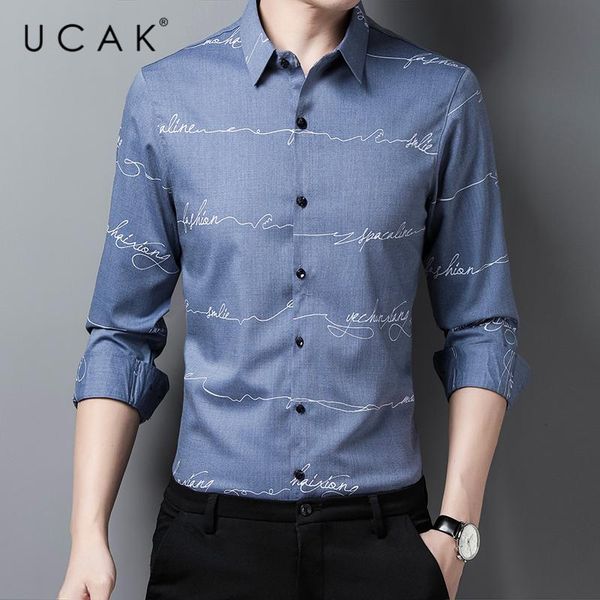 

men's casual shirts ucak brand streetwear long sleeve shirt men clothes spring arrival turn-down collar striped homme u6179, White;black