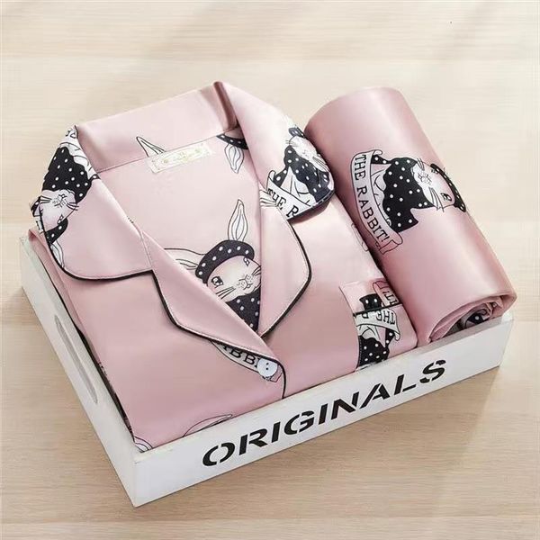 

pajamas suit casual folding cardigan women sleepwear long sleeved large cartoon nightdress girls two piece set, Black;red