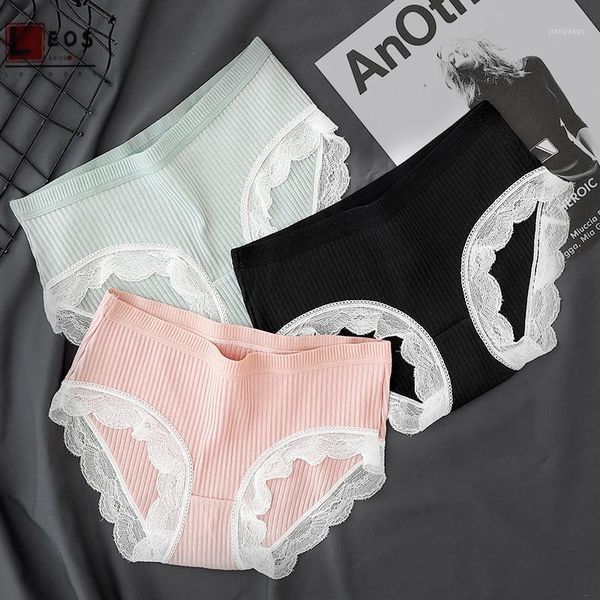 

lace women panties cotton soft triangle briefs for teens girls solid color no trace underwear mid waist panty intimates women's, Black;pink