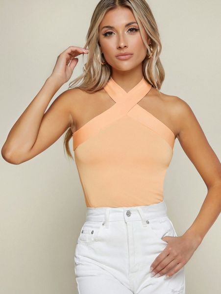 

form-fitting crisscross halter h4zg#, White