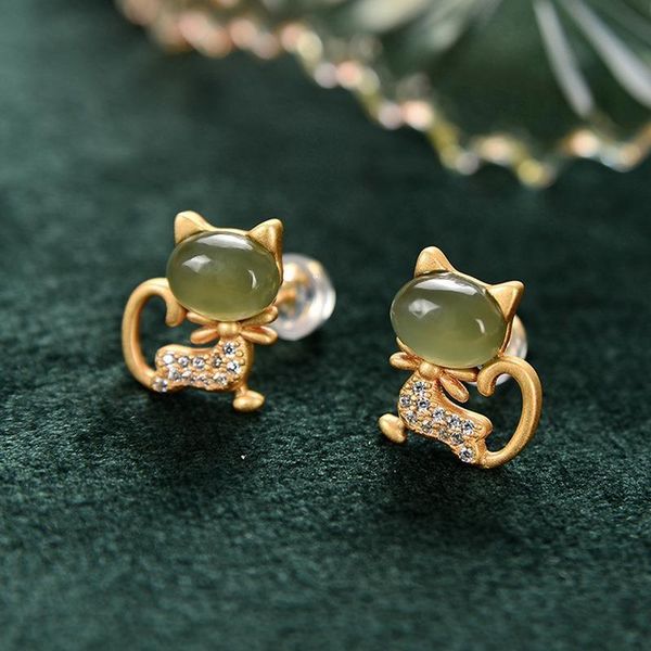 

dangle & chandelier independent design natural hetian jade blue fashion personality exquisite and elegant kitty temperament ladies earrings, Silver