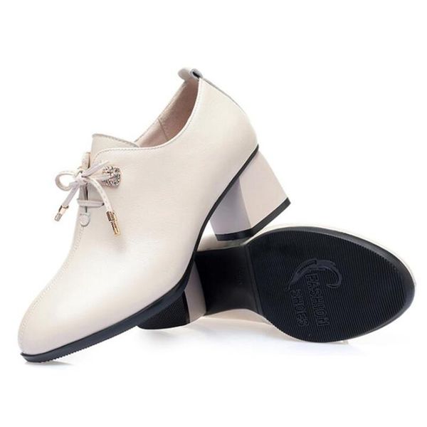 

giyu 2021 new spring and fall single shoes women's shoes mid heel thick heel large size genuine leather, Black