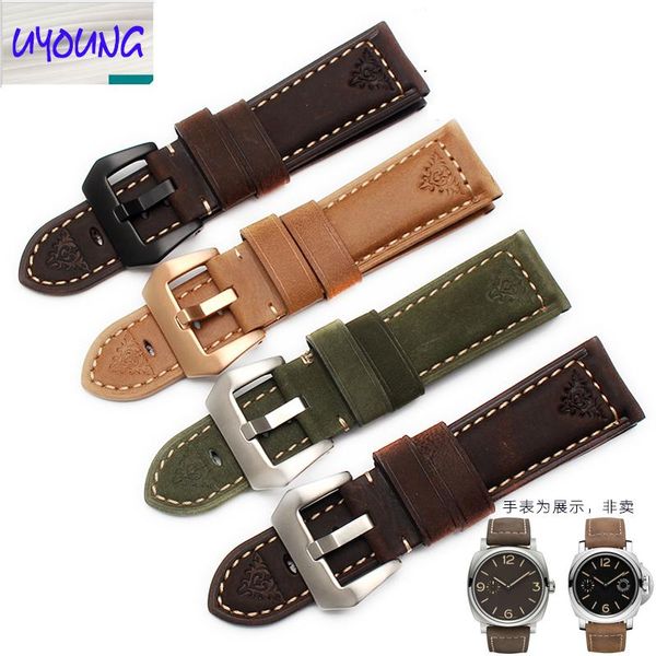 

watch bands uyong with adapter pam441 | j-e-e-pp leather strap crazy horse 24mm male, Black;brown