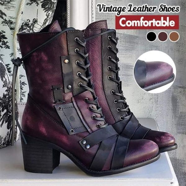 

boots women's retro comfy chunky-heel lace-up ty66, Black