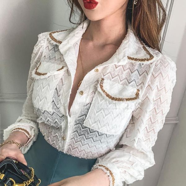 

ladies white lace blouse autumn single-breasted blouses chemise femme hollow out long sleeve womens shirts clothes