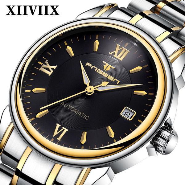 

wristwatches xiiviix relogio masculino mens watches automatic mechanical watch men steel business waterproof sport wrist, Slivery;brown