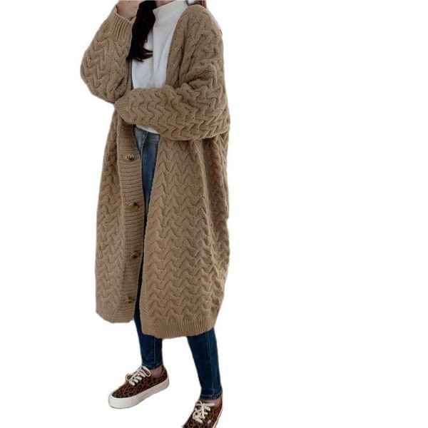 

women's knits & tees the cardigan for women thick line external wear sweater korean version loose mid-length knitting autumn and winte, White