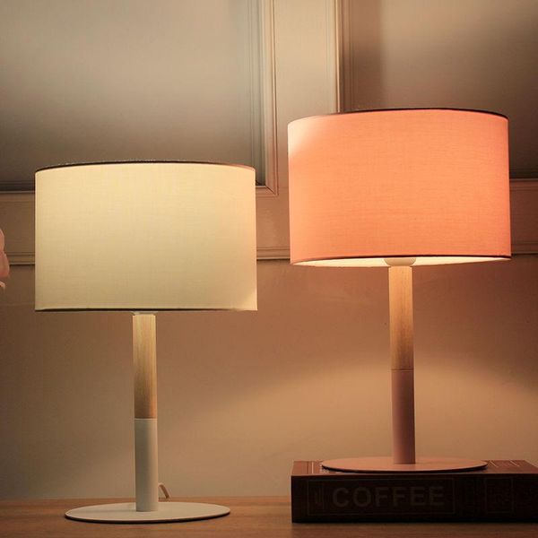 

table lamps solid wood lamp multicolor cloth cover nordic button dimming study bedside e27 nightstand for bedroom set2