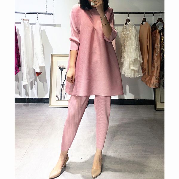 

2021 new winter women piece outfits temperament high waist pencil pants slimming pleated aesthetic plus size long shirt ifjo, White