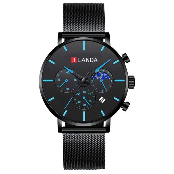 

wristwatches jlanda men's watch stainless steel waterproof watches chronograph 24 hours quartz wristwatch relogio masculino, Slivery;brown