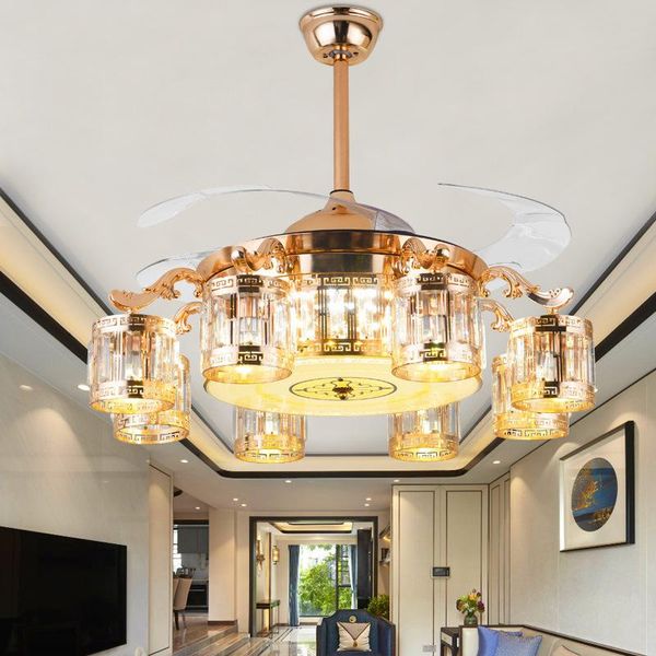 

42 inch crystal invisible fan lamp for living room dining room ceiling lights luxury fan lamp with remote control