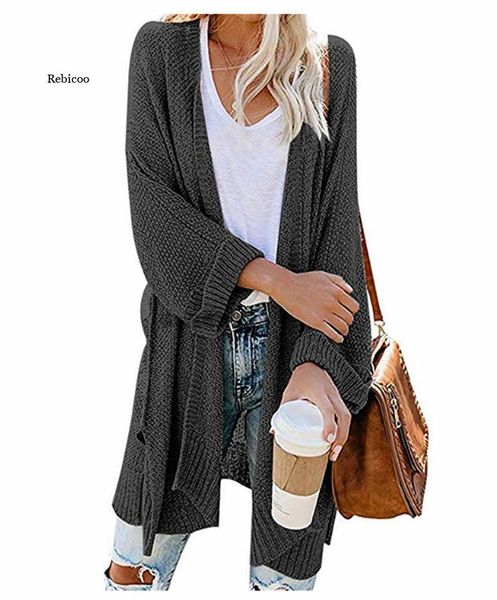 

women's knits & tees loose long cardigans autumn winter oversized sleeve solid knitted sweater coats, White
