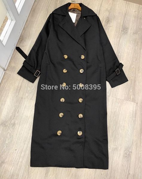 

women's trench coats [elfstyle] - ladies coat black/ khaki overcoat casual cotton double breasted long outerwear with belt, Tan;black
