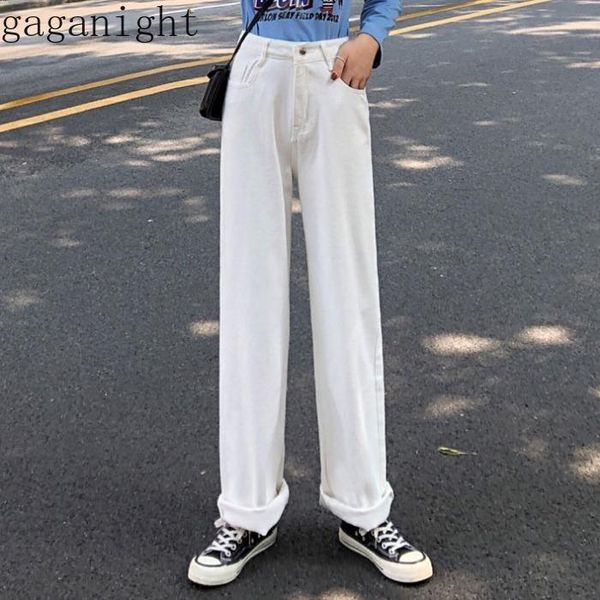

women's pants & capris gaganight korean chic high waist hip button design straight women loose causal pocket pantalones mujer, Black;white