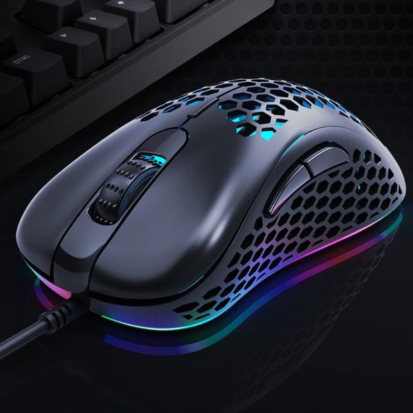 

wired gaming mouse 6 buttons 6400 dpi honeycomb holes gamer mice 4 color breathing light optical for work games