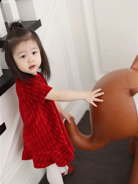

2021 summer baby girls dress sweet girl cute velvet dress children kids long dresses, Red;yellow