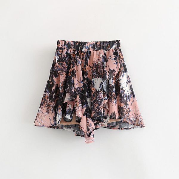 

women's shorts vee arrival chiffon with print female ruffle high waist casual loose, White;black
