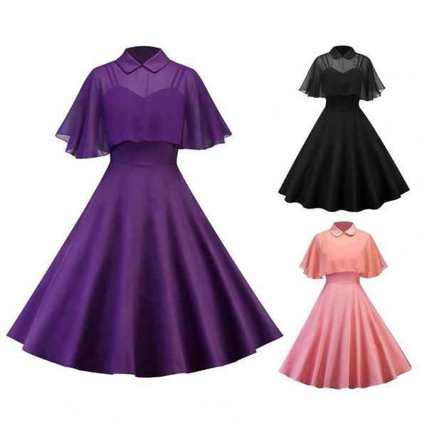 

casual dresses halloween dress vintage solid color cloak sleeve chiffon gothic doll collar women party for up autumn, Black;gray