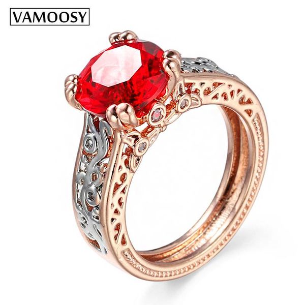 

wedding rings vamoosy 2021 classic finger ring rose gold silver color with red zircon width fashion jewelry for women, Slivery;golden
