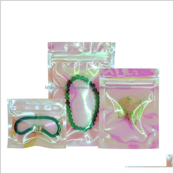 

gift wrap 100 pcs iridescent bags pouches cosmetic plastic laser holographic makeup hologram zipper